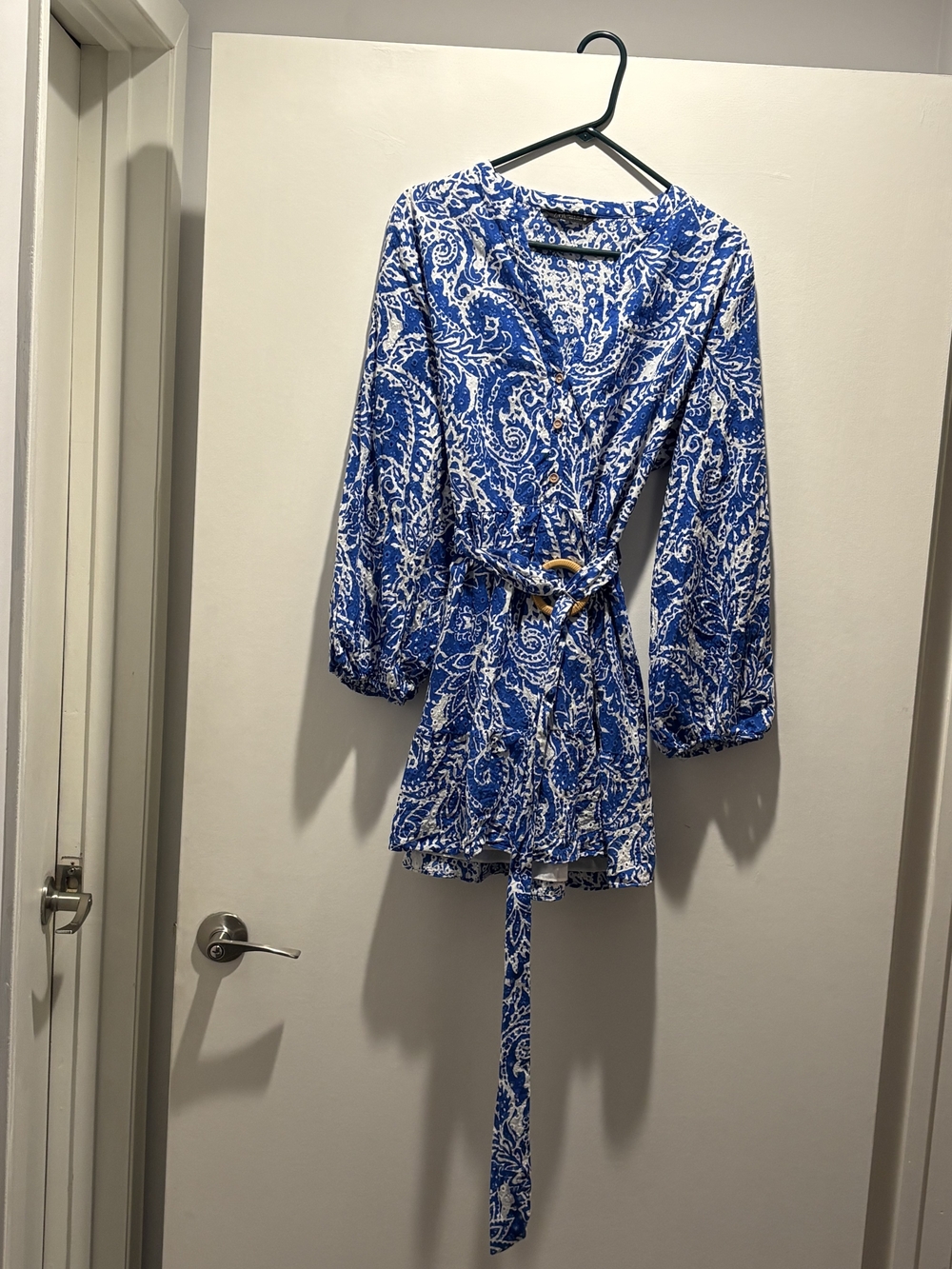 Zara Royal Blue & White Paisley Eyelet Dress